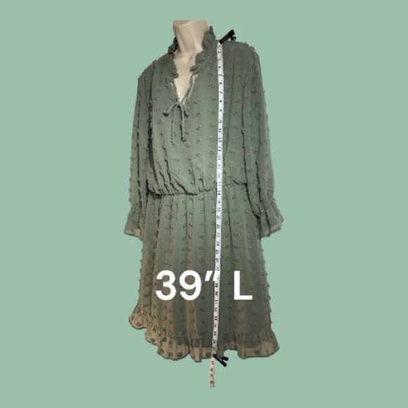 Tacera Sage Green Swiss Dot Drop Waist Peasant Dress Midi Size XL - Picture 2 of 8